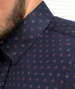 Тъмно синя риза с дълъг ръкав на малки кръгове