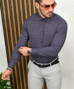 Елегантна риза с дълъг ръкав на пейсли елементи в бордо