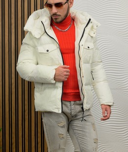 Мъжко зимно шушляково яке цвят екрю