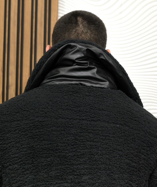 Зимно стилно яке от каракул в черно мъжко