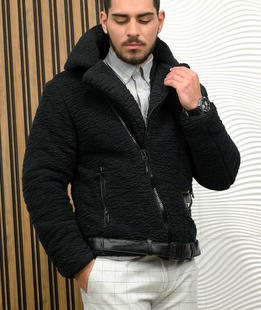 Зимно стилно яке от каракул в черно мъжко