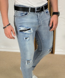 Светло сини дънки с ефектни кръпки мъжки