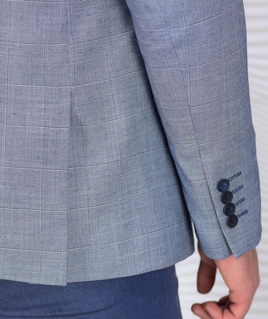 Висококачествено мъжко стилно карирано сако в синьо