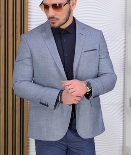 Висококачествено мъжко стилно карирано сако в синьо