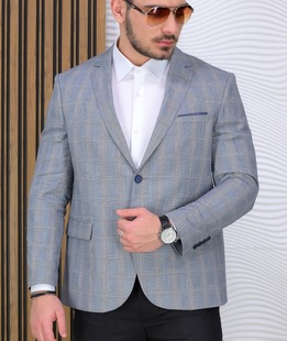 Regular Fit официално мъжко карирано сако в синьо