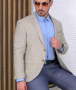 Изискано карирано сако в бежово мъжко