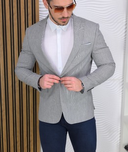 Ленено Slim Fit мъжко сако в сиво