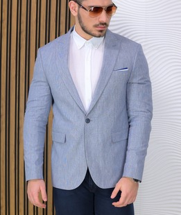 Премиум сако от лен в синьо мъжко