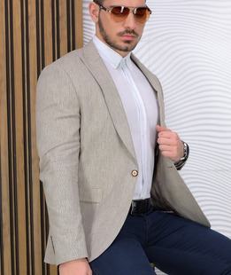 Изискано мъжко ленено сако в бежово с едно копче