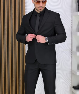 Луксозен мъжки черен костюм от две части свободен силует