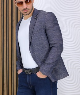 Меланжирано изискано мъжко сако в цвят индиго