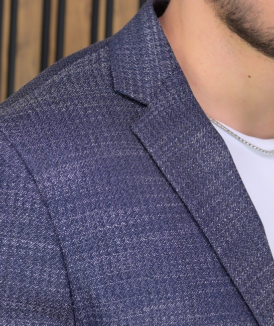Меланжирано изискано мъжко сако в цвят индиго