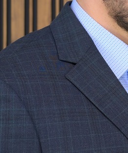 Изискано карирано мъжко сако с парва кройка в синьо