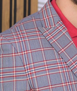 Карирано мъжко сако в сиво с бордо с две копчета