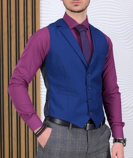 Елегантен мъжки елек едноредов в тъмно синьо