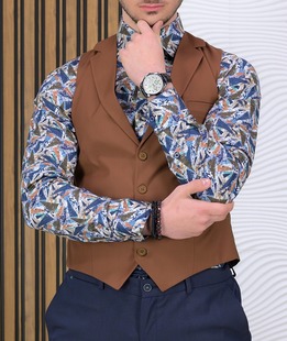 Изискан мъжки официален елек втален силует в кафяво