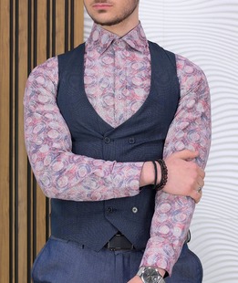 Петролено син меланжиран мъжки официален елек за риза