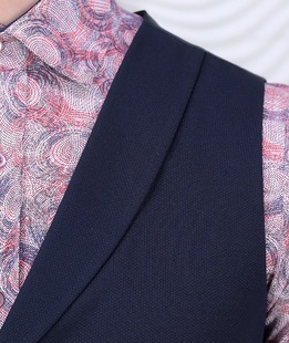 Мъжки двуредов елек втален силует със ситна структура син