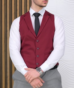 Кежуал мъжки елек с гладка структура в цвят вишна