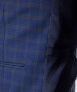 Тъмно син изискан кариран елек с филетни джобове