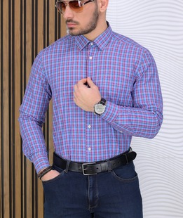 Карирана риза с дълъг ръкав и джоб в червено