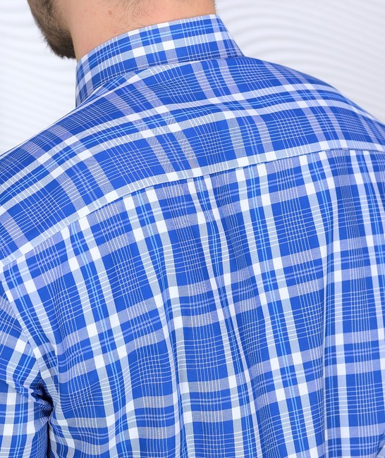 Синя трендова мъжка карирана риза с джоб