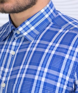 Синя трендова мъжка карирана риза с джоб