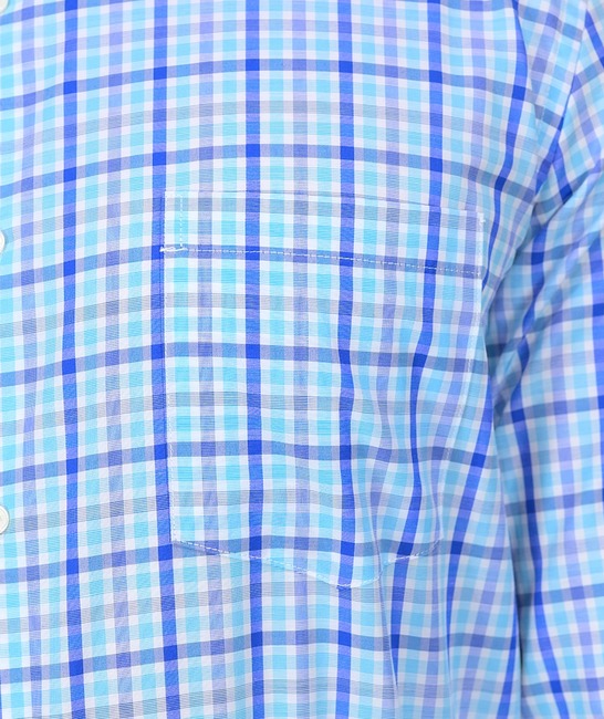Удобна карирана мъжка риза в синьо и зелено с джоб