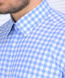 Класическа карирана риза с джоб в синьо и бяло