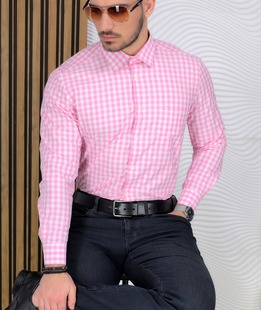 Карирана Regular Fit риза в розово и бяло с джоб