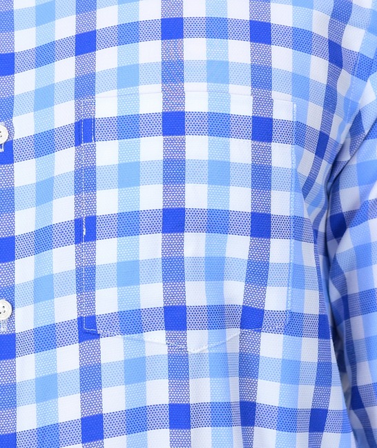 Карирана модерна мъжка риза с джоб в синьо