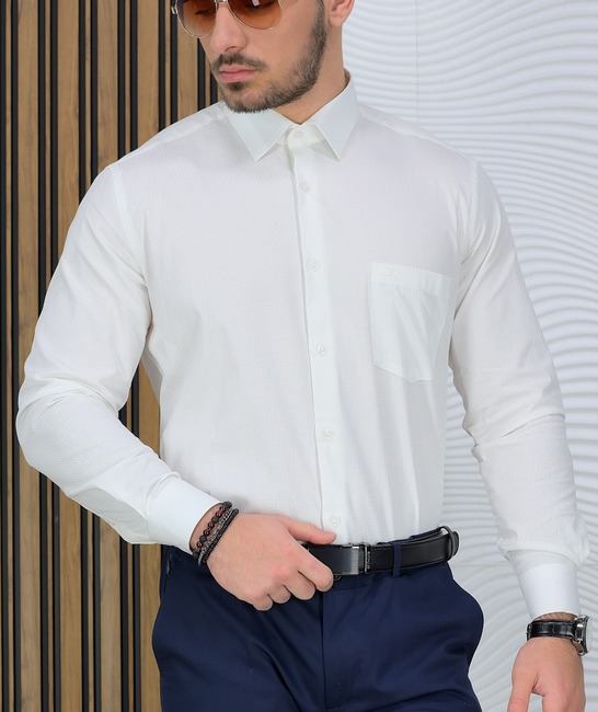 Премиум мъжка риза в екрю с джоб Regular Fit