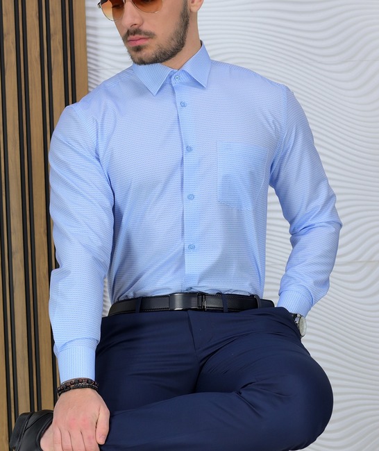 Мъжка риза с дълъг ръкав в синьо на ивици