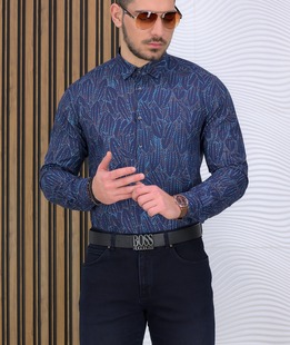 Модерна памучна риза в синьо на елементи