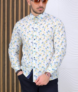 Стилна бяла риза Slim Fit на палми