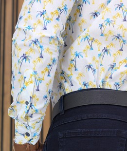 Стилна бяла риза Slim Fit на палми