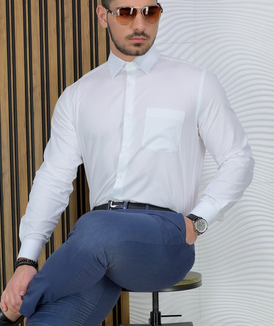 Високо качествена бяла мъжка риза с джоб Regular Fit