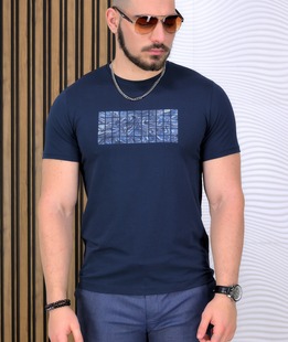 Мъжка ефектна памучна тениска в син цвят