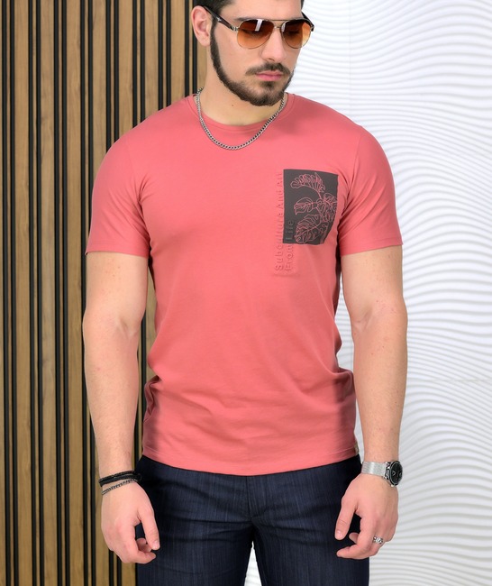 Удобна тениска с апликация листо мъжка с къс ръкав