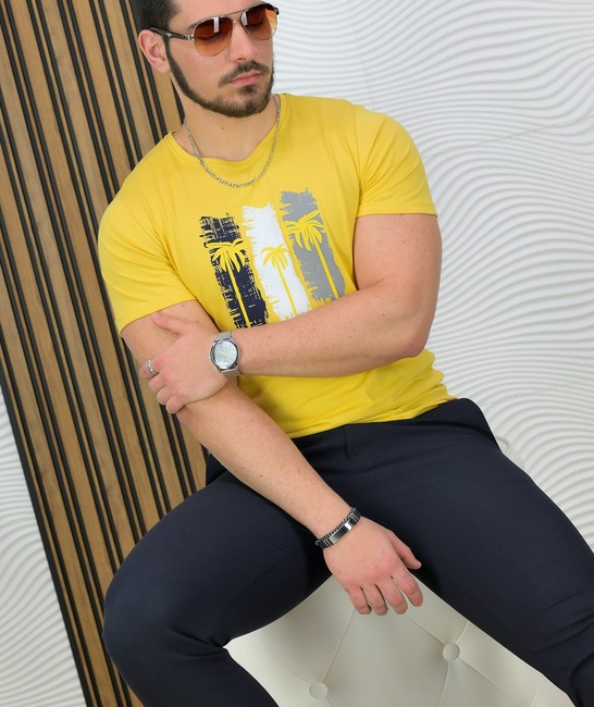 Тениска с къс ръкав в тренди жълт цвят мъжка