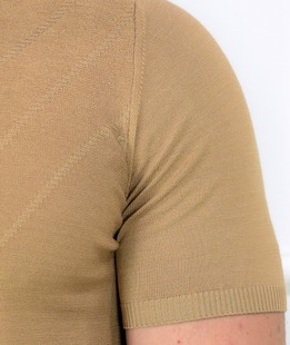 Луксозна тениска плетена с яка и орнаменти мъжка цвят кемал