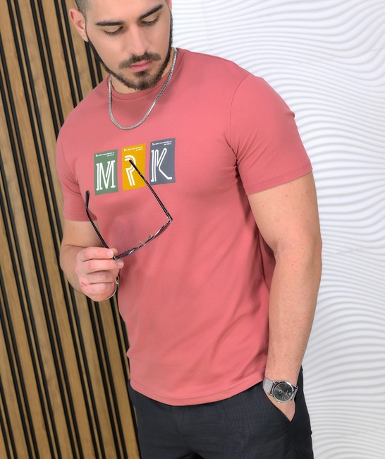 Мъжка модерна Slim Fit тениска в цвят сьомга