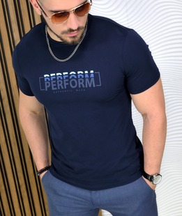 Страхотна мъжка тренди тениска в тъмно синьо