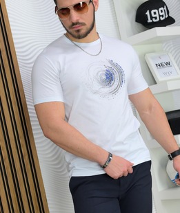 Актуална фланелка с къс ръкав в бяло мъжка