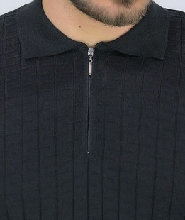 Черна тениска с цип и яка плетна с орнаменти мъжка