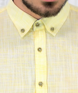 Елегантна жълта риза от лен с дълъг ръкав мъжка