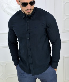 Изтънчена мъжка риза в цвят индиго лен