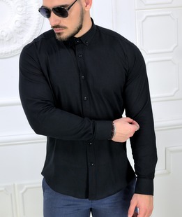 Стилна черна мъжка риза от лен
