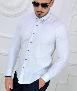 Изискана бяла риза с дълъг ръкав на елементи