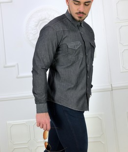 Мъжка дънкова риза в черно